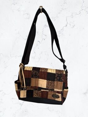 Donna Sharp Thick Strap Patchwork Leather-Trim Crossbody Bag in Brown & Black